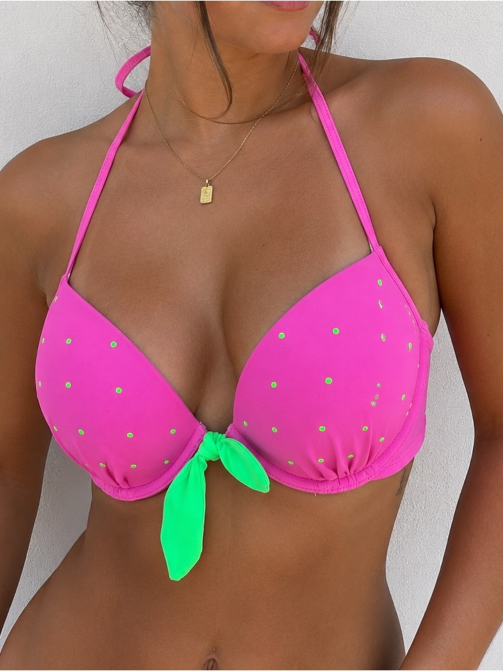 Aerie Watermelon Bikini Top Pink Green Halter Underwire Push Up 34C